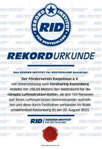 Weltrekord, Rastenberg, Schwimmbad, Raspehaus, Guinnessrekord, Guinnessbuch, Guinness World Records, Urkunde