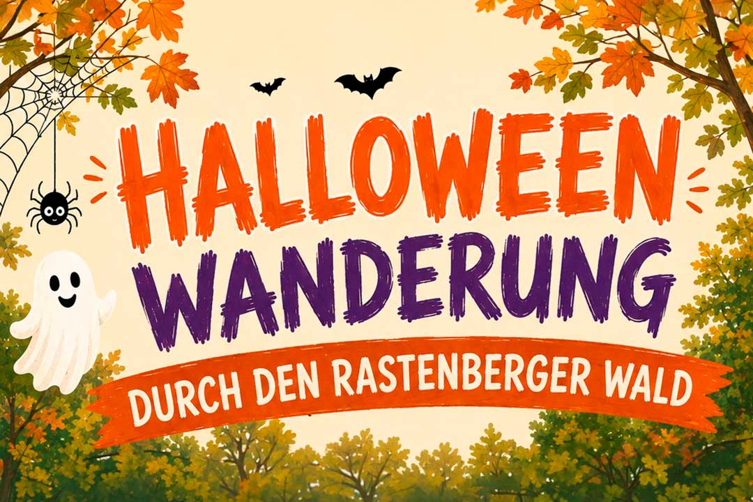 Halloween-Wanderung, wandernde Kinder laufen durch den Wald