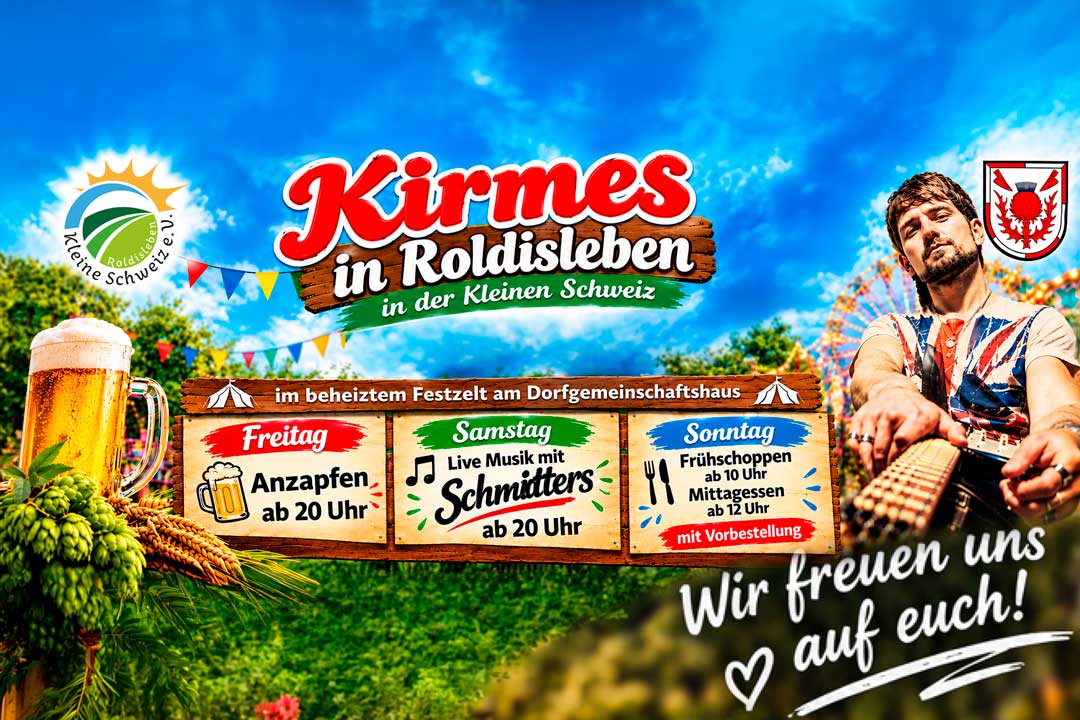 Plakat zur Kirmes in Roldisleben mit den wichtigsten Daten